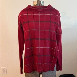 Oscar de la Renta Red and Black Plaid Crewneck Sweater